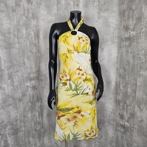 Vintage 90s Y2K Xtraordinary Size XS/S Floral Chiffon Tie Halter Neck Slip Dress
